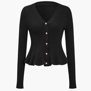 Micas Solid Knit Button Ruffled Long-Sleeve Top Size M